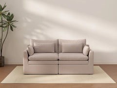 Deluxe Cloud 2-Seater Khaki Loveseat | 2-Piece, Linen Look Poly Fabric, Washable Cushion Covers