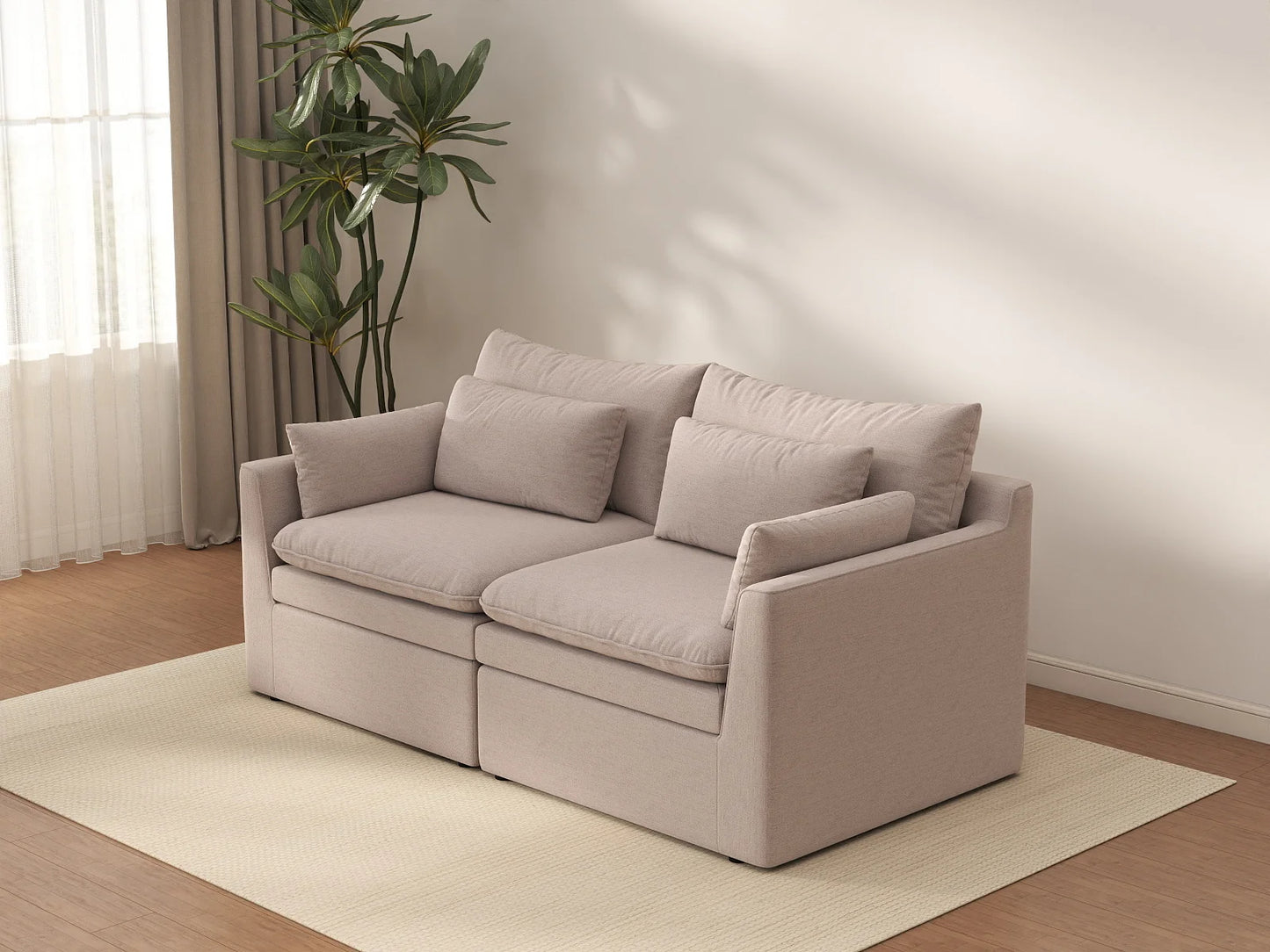 Deluxe Cloud 2-Seater Khaki Loveseat | 2-Piece, Linen Look Poly Fabric, Washable Cushion Covers