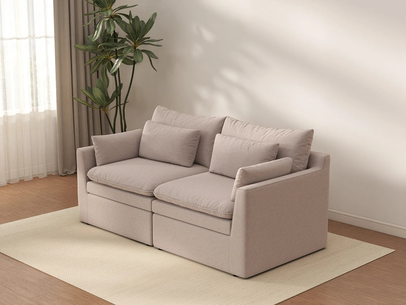 Deluxe Cloud 2-Seater Khaki Loveseat | 2-Piece, Linen Look Poly Fabric, Washable Cushion Covers