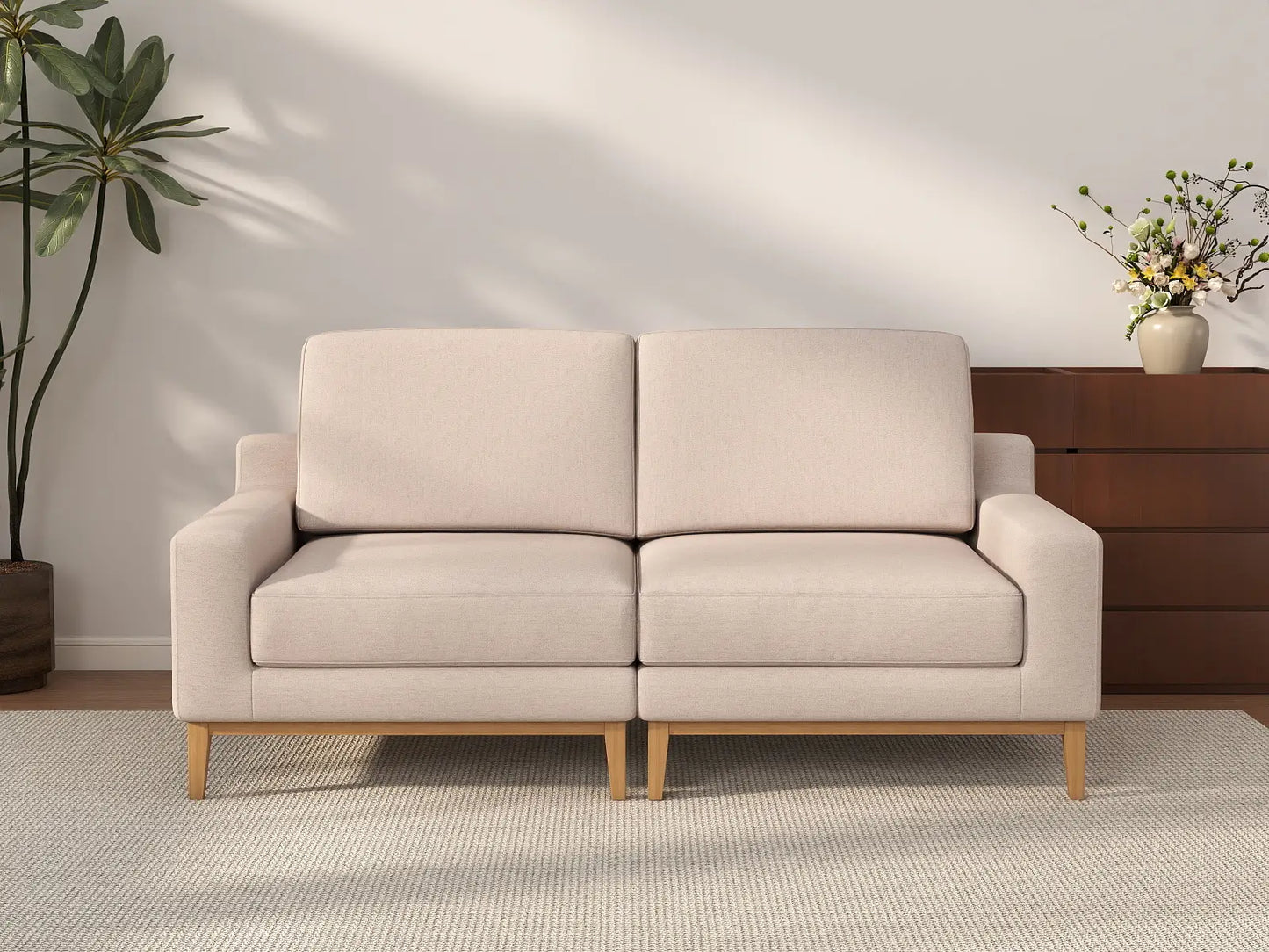 Deluxe Cloud 2-Seater Khaki Loveseat | 2-Piece, Linen Look Poly Fabric, Washable Cushion Covers