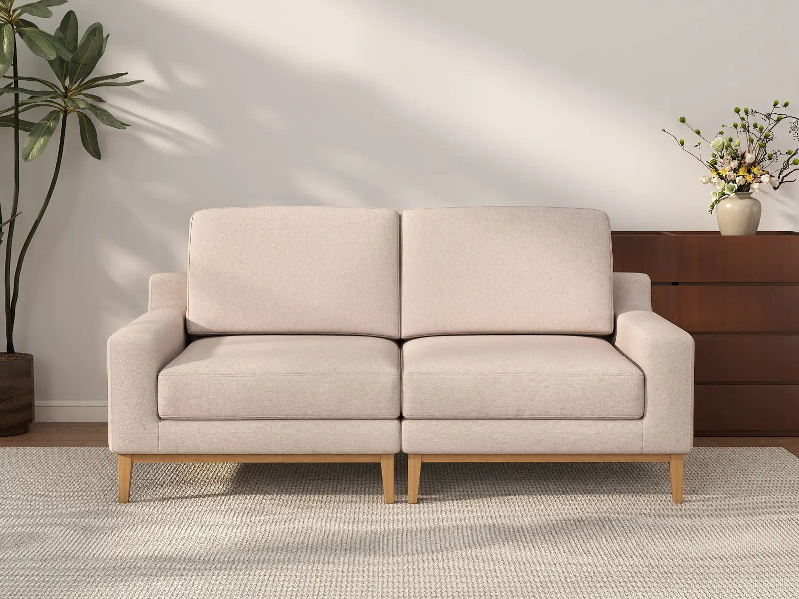 Deluxe Cloud 2-Seater Khaki Loveseat | 2-Piece, Linen Look Poly Fabric, Washable Cushion Covers