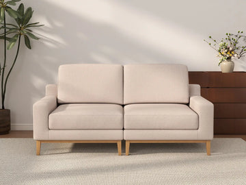 Deluxe Cloud 2-Seater Khaki Loveseat | 2-Piece, Linen Look Poly Fabric, Washable Cushion Covers