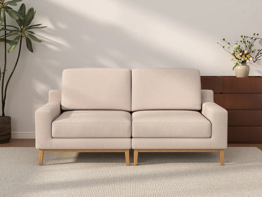 Deluxe Cloud 2-Seater Khaki Loveseat | 2-Piece, Linen Look Poly Fabric, Washable Cushion Covers
