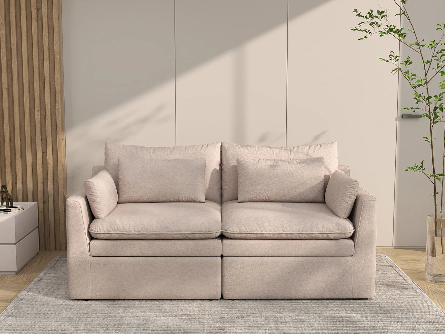 Deluxe Cloud 2-Seater Khaki Loveseat | 2-Piece, Linen Look Poly Fabric, Washable Cushion Covers