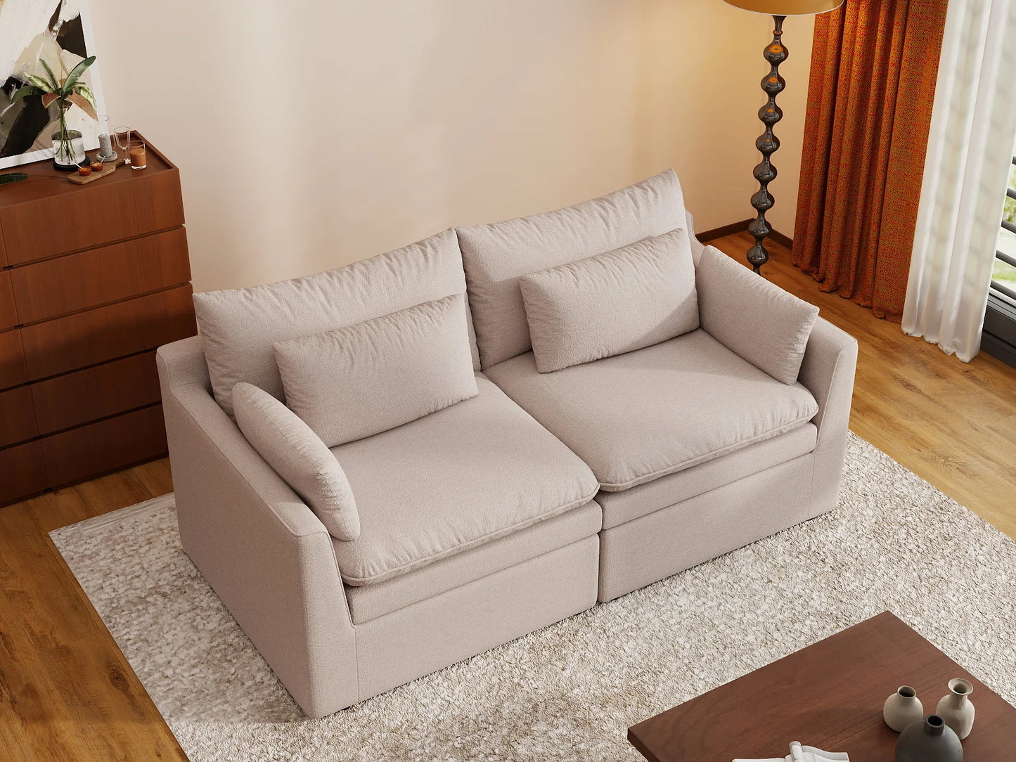 Deluxe Cloud 2-Seater Khaki Loveseat | 2-Piece, Linen Look Poly Fabric, Washable Cushion Covers