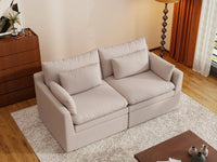 Deluxe Cloud 2-Seater Khaki Loveseat | 2-Piece, Linen Look Poly Fabric, Washable Cushion Covers