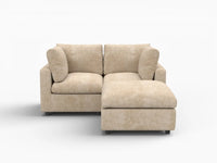 Deluxe Cloud 2-Seater Khaki Small Space Chaise Sectional | 3-Piece (Includes 1 Ottoman), Linen-Blend Chenille Fabric, Easy To Clean