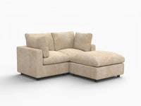 Deluxe Cloud 2-Seater Khaki Small Space Chaise Sectional | 3-Piece (Includes 1 Ottoman), Linen-Blend Chenille Fabric, Easy To Clean