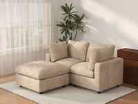 Deluxe Cloud 2-Seater Khaki Small Space Chaise Sectional | 3-Piece (Includes 1 Ottoman), Linen-Blend Chenille Fabric, Easy To Clean