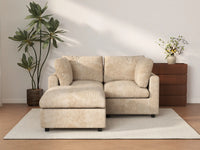 Deluxe Cloud 2-Seater Khaki Small Space Chaise Sectional | 3-Piece (Includes 1 Ottoman), Linen-Blend Chenille Fabric, Easy To Clean