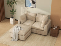 Deluxe Cloud 2-Seater Khaki Small Space Chaise Sectional | 3-Piece (Includes 1 Ottoman), Linen-Blend Chenille Fabric, Easy To Clean