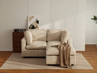 Deluxe Cloud 2-Seater Khaki Small Space Chaise Sectional | 3-Piece (Includes 1 Ottoman), Linen-Blend Chenille Fabric, Easy To Clean