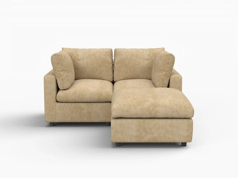 Lounge Cloud Sectional Sofa Covers | Khaki Linen-Blend Chenille Sofa Cover for 2-Seater with 1-Ottoman