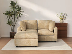 Seccional Chaise Nube Deluxe de 2 plazas color Caqui para espacios pequeños | 3 piezas (incluye 1 otomana), tela de chenilla mezcla de lino, fácil de limpiar