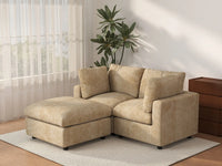 Seccional Chaise Nube Deluxe de 2 plazas color Caqui para espacios pequeños | 3 piezas (incluye 1 otomana), tela de chenilla mezcla de lino, fácil de limpiar