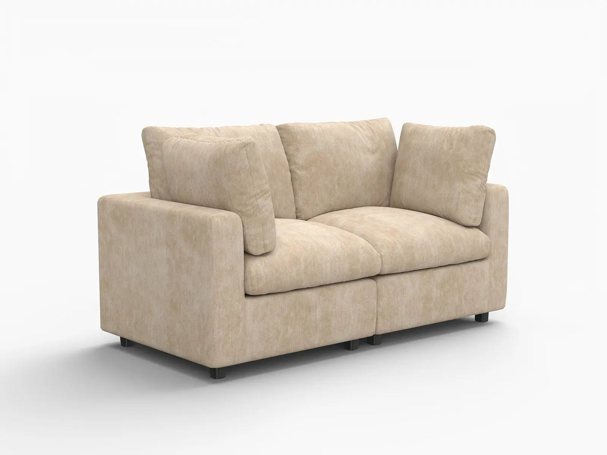Deluxe Cloud 2-Seater Khaki Small Space Loveseat | 2-Piece, Linen-Blend Chenille Fabric, Easy To Clean