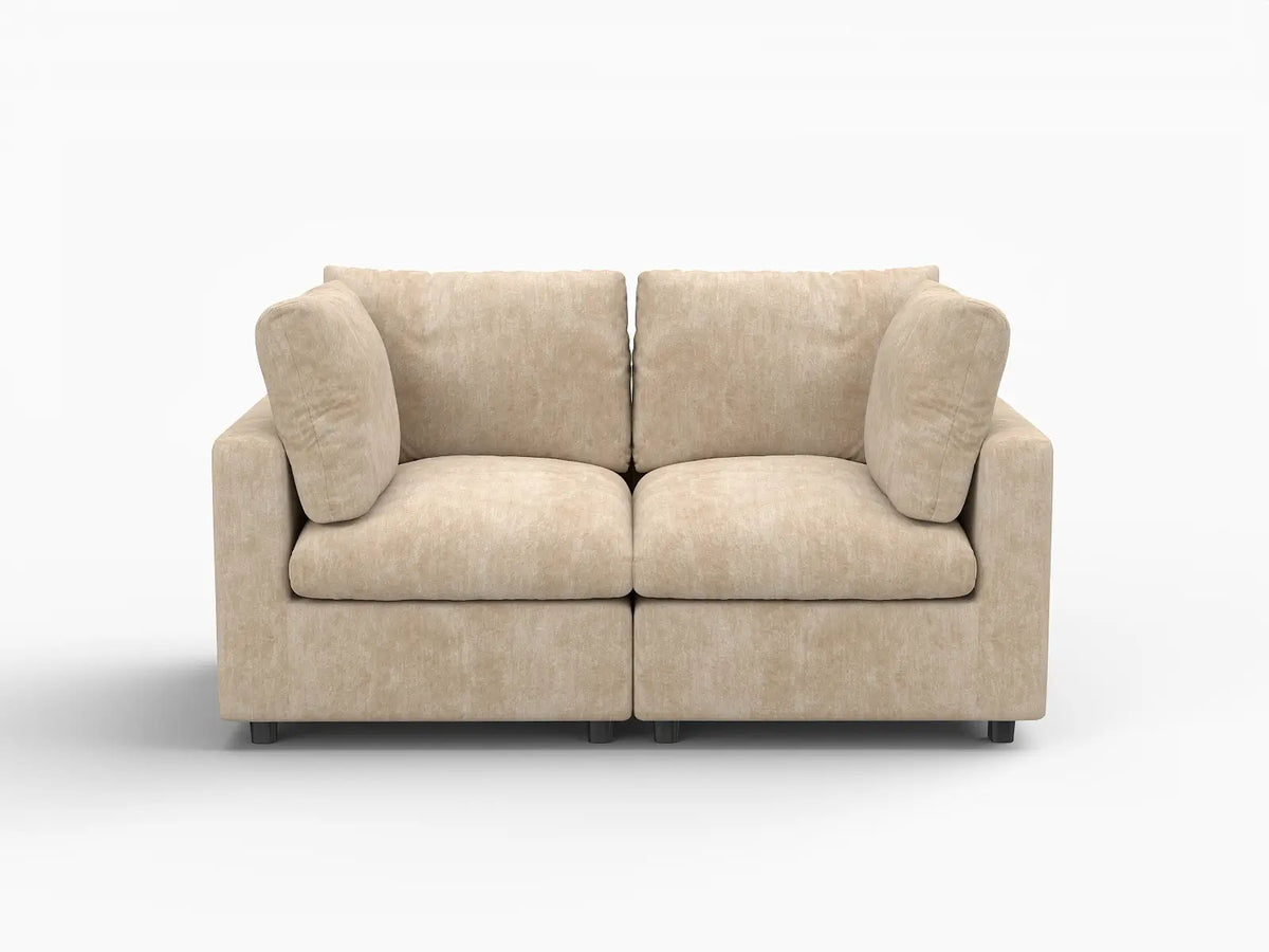 Deluxe Cloud 2-Seater Khaki Small Space Loveseat | 2-Piece, Linen-Blend Chenille Fabric, Easy To Clean