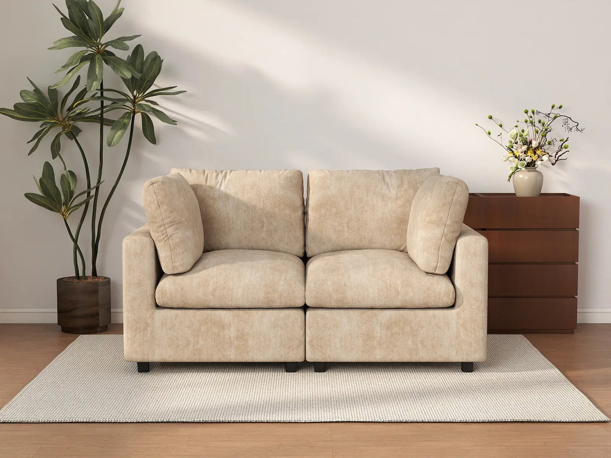 Deluxe Cloud 2-Seater Khaki Small Space Loveseat | 2-Piece, Linen-Blend Chenille Fabric, Easy To Clean