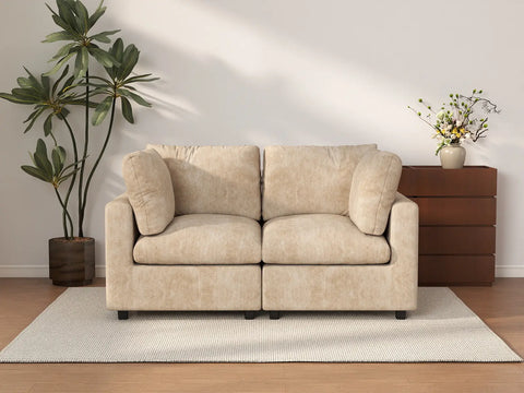 Deluxe Cloud 2-Seater Khaki Small Space Loveseat | 2-Piece, Linen-Blend Chenille Fabric, Easy To Clean