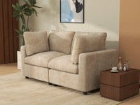 Deluxe Cloud 2-Seater Khaki Small Space Loveseat | 2-Piece, Linen-Blend Chenille Fabric, Easy To Clean