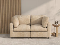 Deluxe Cloud 2-Seater Khaki Small Space Loveseat | 2-Piece, Linen-Blend Chenille Fabric, Easy To Clean