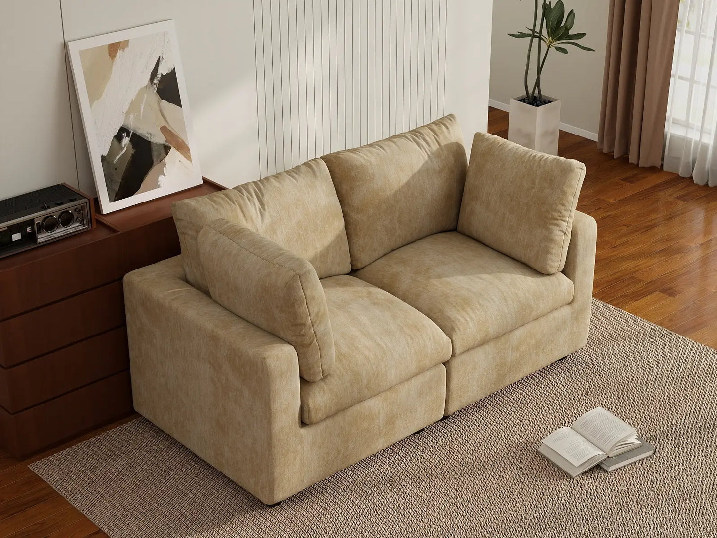 Fundas de sofá seccional Lounge Cloud | Funda de sofá de chenilla de mezcla de lino caqui para 2 plazas