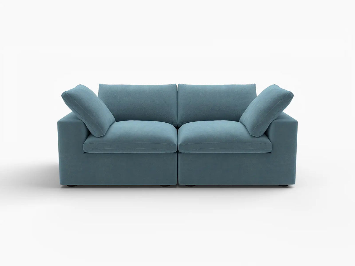 Deluxe Cloud 2-Seater Light Blue Loveseat | 2-Piece, Velvet Fabric, Small Space Seating, Washable Cushion Covers