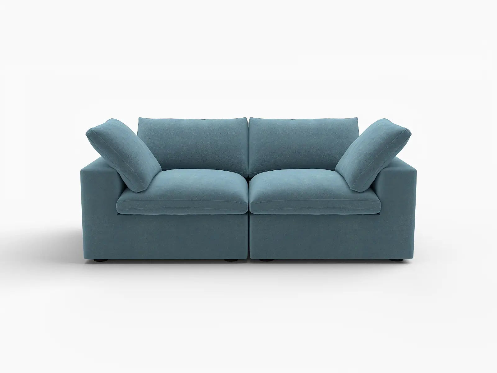 Deluxe Cloud 2-Seater Light Blue Loveseat | 2-Piece, Velvet Fabric, Small Space Seating, Washable Cushion Covers