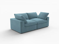 Deluxe Cloud 2-Seater Light Blue Loveseat | 2-Piece, Velvet Fabric, Small Space Seating, Washable Cushion Covers