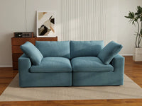 Deluxe Cloud 2-Seater Light Blue Loveseat | 2-Piece, Velvet Fabric, Small Space Seating, Washable Cushion Covers