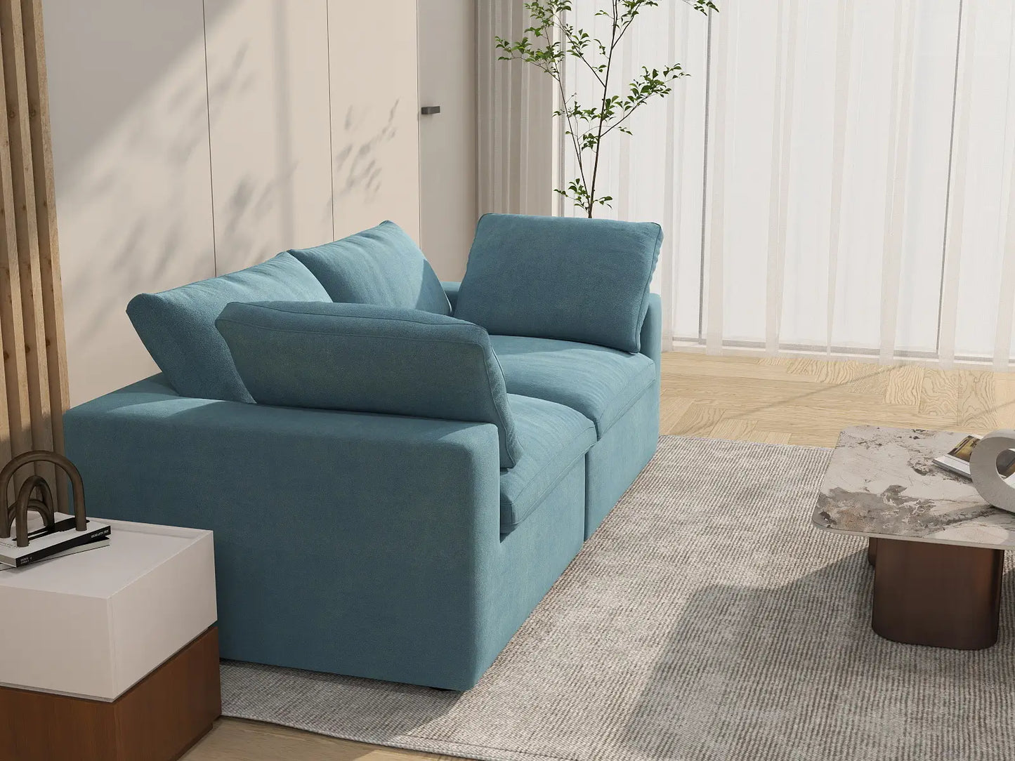Deluxe Cloud 2-Seater Light Blue Loveseat | 2-Piece, Velvet Fabric, Small Space Seating, Washable Cushion Covers