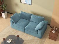 Deluxe Cloud 2-Seater Light Blue Loveseat | 2-Piece, Velvet Fabric, Small Space Seating, Washable Cushion Covers