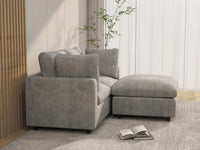 Sofá esquinero reclinable Deluxe Cloud de 2 plazas, gris claro | 3 piezas (incluye 1 otomana), tejido de chenilla de lino, fundas de cojín lavables