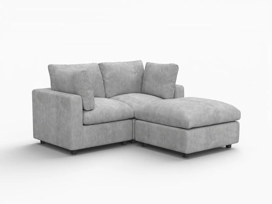 Lounge Cloud Sectional Sofa Covers | Light Grey Linen-Blend Chenille Sofa Cover for 2-Seater with 1-Ottoman