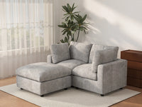 Sofá esquinero reclinable Deluxe Cloud de 2 plazas, gris claro | 3 piezas (incluye 1 otomana), tejido de chenilla de lino, fundas de cojín lavables