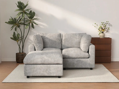 Sofá esquinero reclinable Deluxe Cloud de 2 plazas, gris claro | 3 piezas (incluye 1 otomana), tejido de chenilla de lino, fundas de cojín lavables