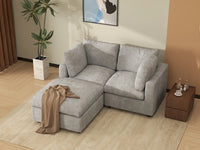 Sofá esquinero reclinable Deluxe Cloud de 2 plazas, gris claro | 3 piezas (incluye 1 otomana), tejido de chenilla de lino, fundas de cojín lavables
