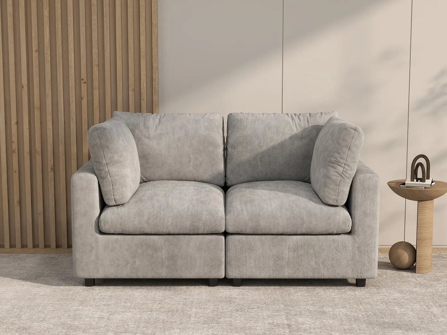 Sofá biplaza Deluxe Cloud gris claro | 2 piezas, tela de chenilla de mezcla de lino, fundas de cojín lavables