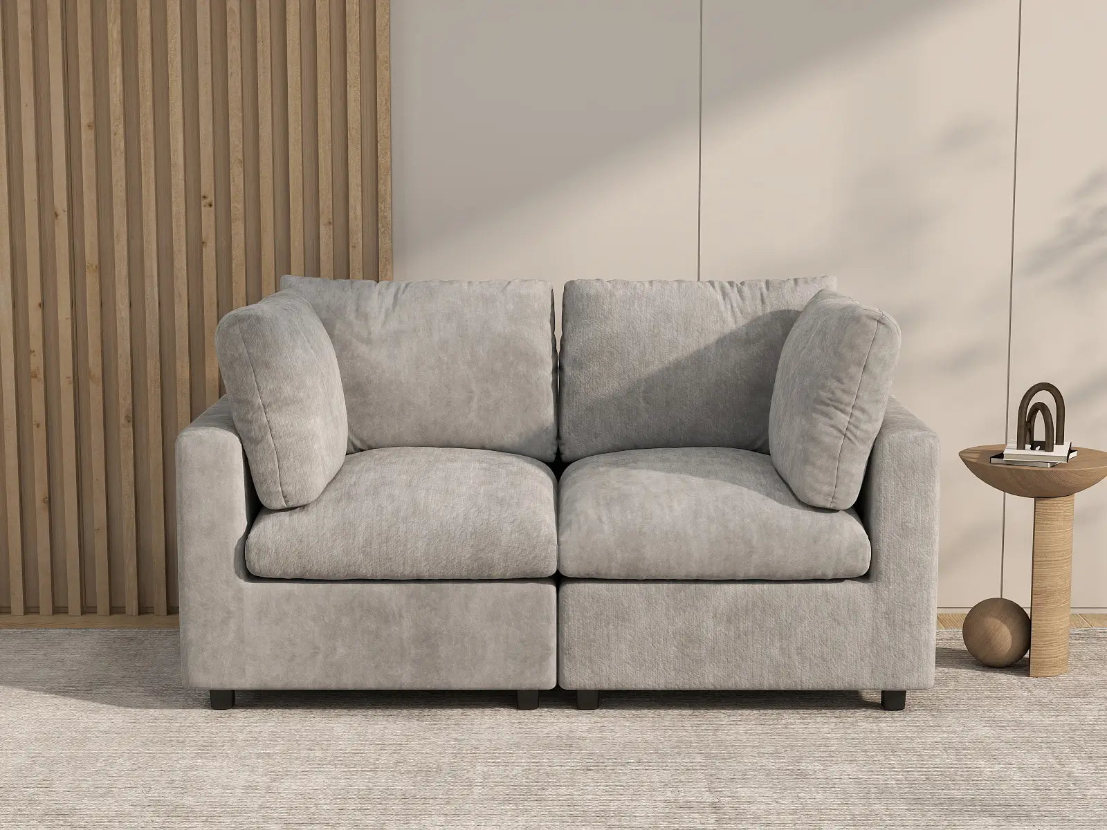 Sofá biplaza Deluxe Cloud gris claro | 2 piezas, tela de chenilla de mezcla de lino, fundas de cojín lavables