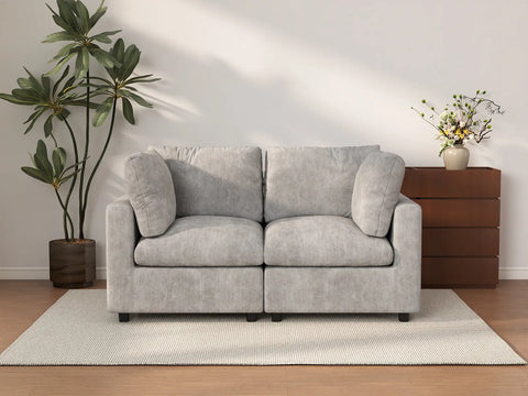 Sofá biplaza Deluxe Cloud gris claro | 2 piezas, tela de chenilla de mezcla de lino, fundas de cojín lavables