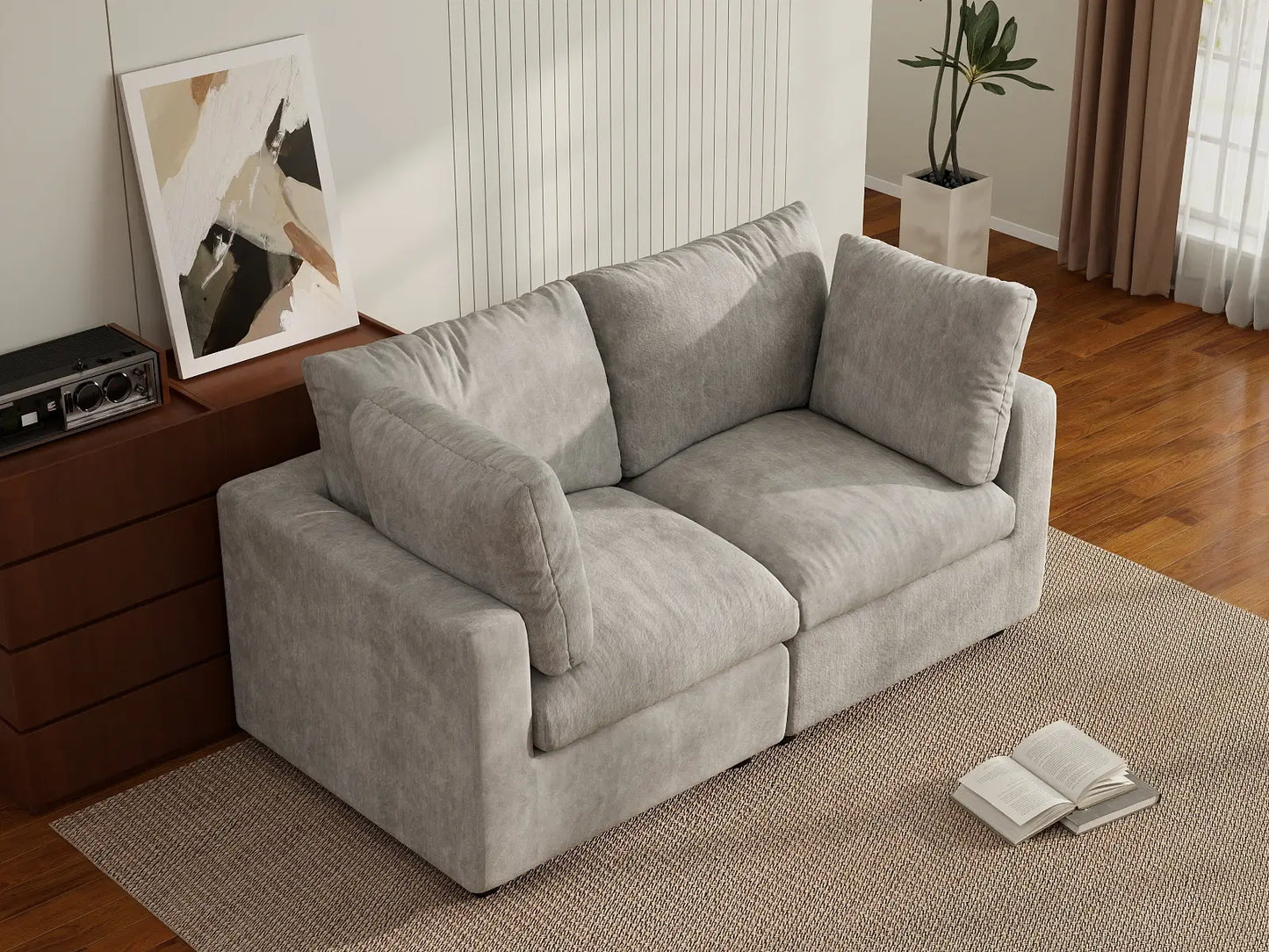Fundas de sofá seccional Lounge Cloud | Funda de sofá biplaza de lino y chenilla gris claro