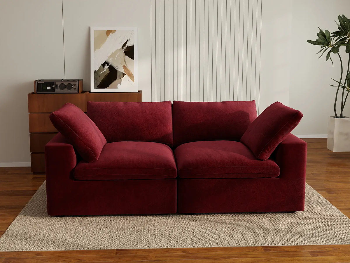 Deluxe Cloud 2-Seater Loveseat in Claret Velvet | 2-Piece, Small Space Seating, Easy To Clean, Modern Style
