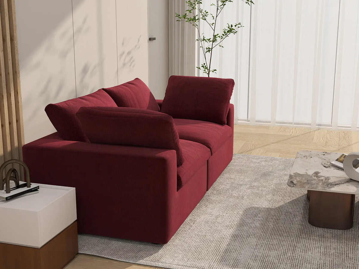 Deluxe Cloud 2-Seater Loveseat in Claret Velvet | 2-Piece, Small Space Seating, Easy To Clean, Modern Style