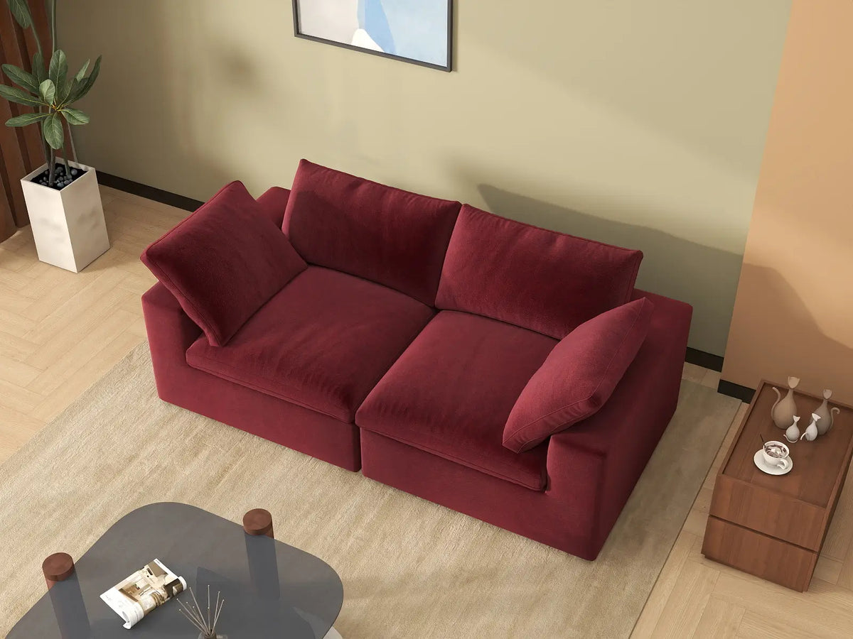 Deluxe Cloud 2-Seater Loveseat in Claret Velvet | 2-Piece, Small Space Seating, Easy To Clean, Modern Style
