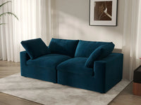 Deluxe Cloud 2-Seater Loveseat in Dark Blue Velvet | 2-Piece, Small Space Seating, Easy To Clean, Modular Design