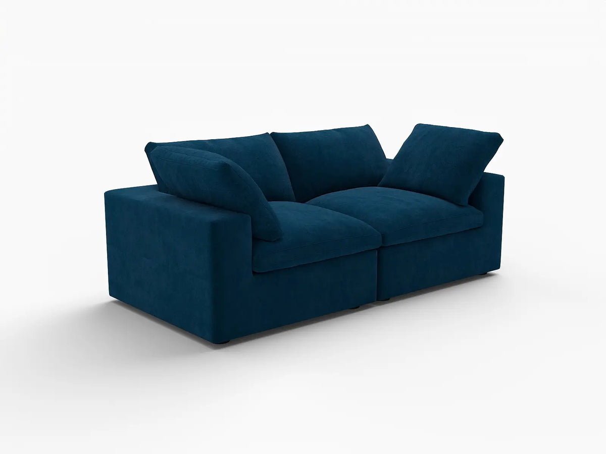 Deluxe Cloud 2-Seater Loveseat in Dark Blue Velvet | 2-Piece, Small Space Seating, Easy To Clean, Modular Design