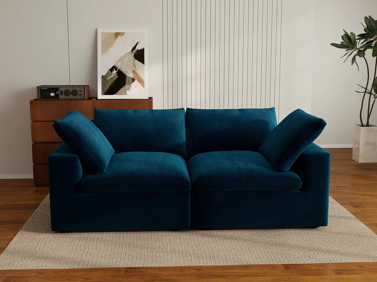 Deluxe Cloud 2-Seater Loveseat in Dark Blue Velvet | 2-Piece, Small Space Seating, Easy To Clean, Modular Design