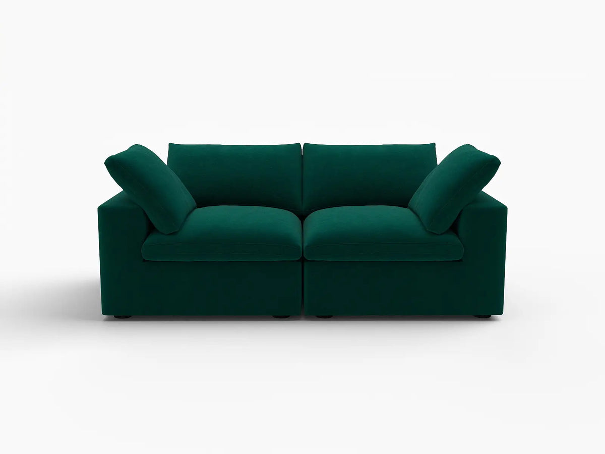 Deluxe Cloud 2-Seater Loveseat in Gem Green Velvet | 2-Piece, Small Space Seating, Easy To Clean, Stylish Design