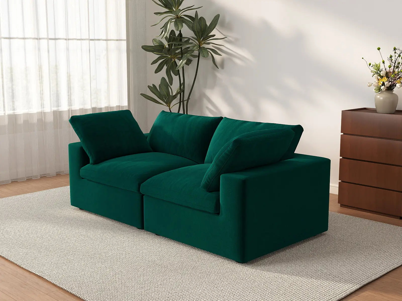 Deluxe Cloud 2-Seater Loveseat in Gem Green Velvet | 2-Piece, Small Space Seating, Easy To Clean, Stylish Design