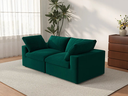 Deluxe Cloud 2-Seater Loveseat in Gem Green Velvet | 2-Piece, Small Space Seating, Easy To Clean, Stylish Design